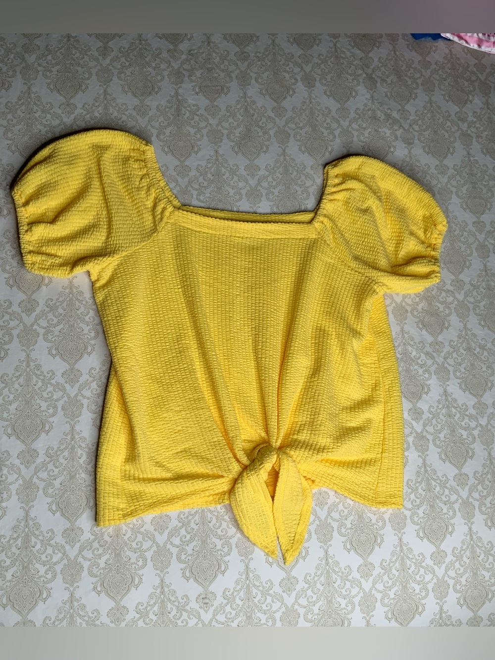 LOFT Petites Bright Yellow Crop Tie Top Square Neck Women’s SP